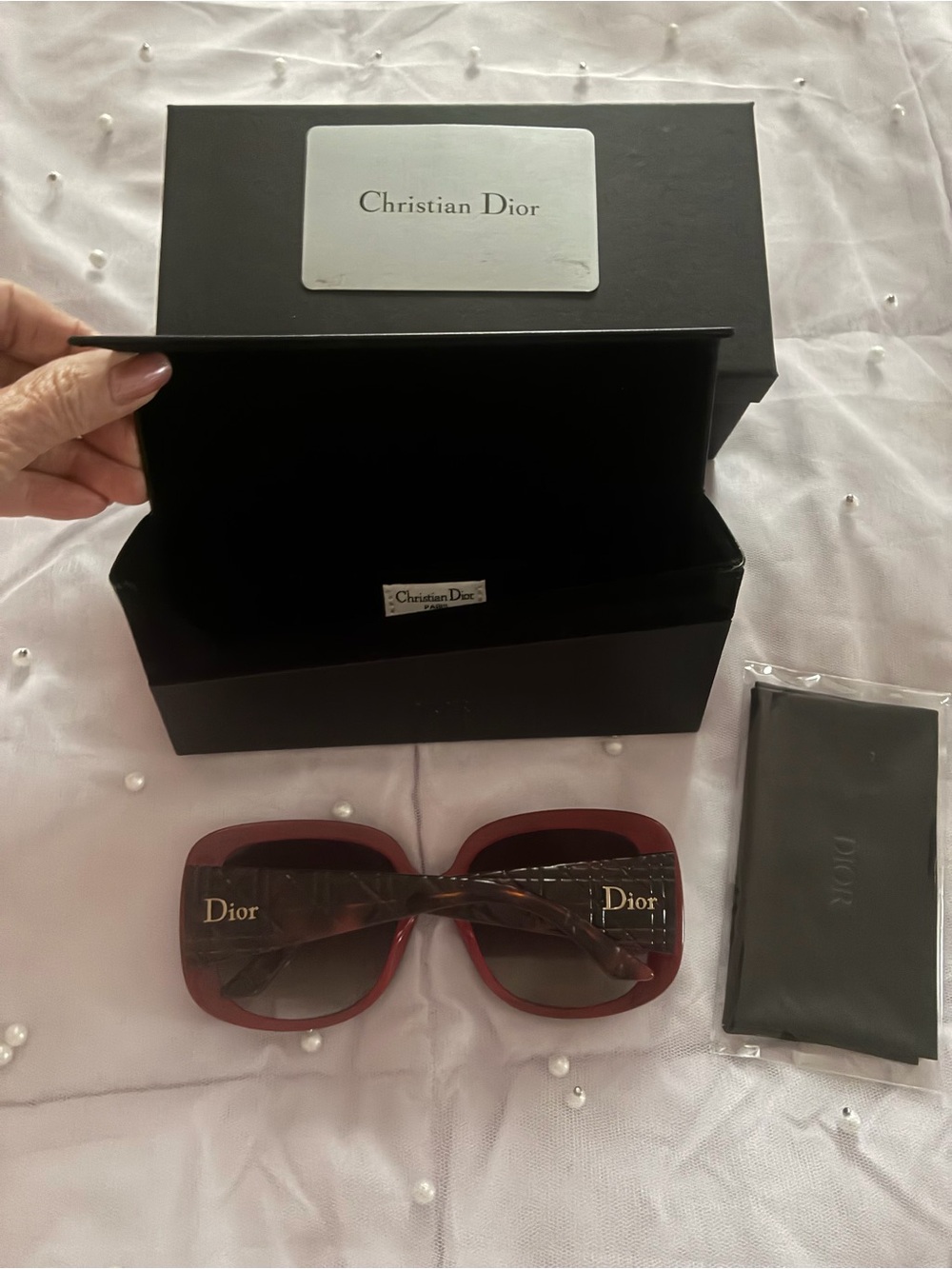 Dior Red Square-Frame Logo Sunglasses with Tortoiseshell Temples